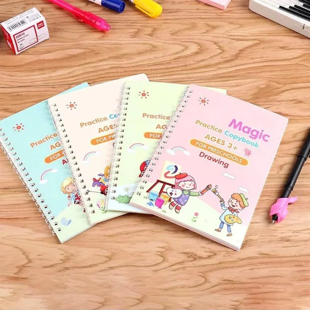 Sank Calligraphy Magic Practice Book for Kids – Reusable Writing & Drawing Book | Pack of 4