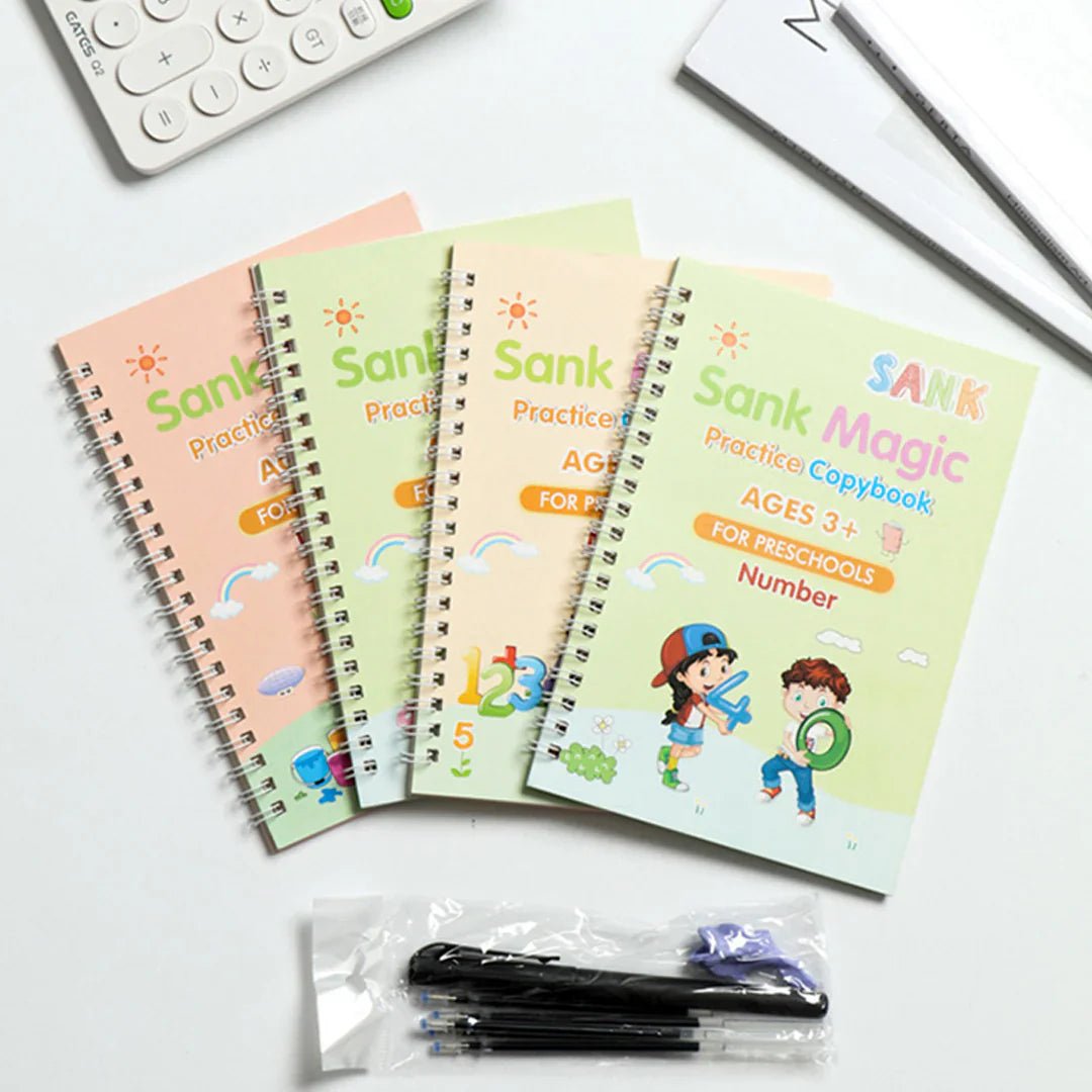 Sank Calligraphy Magic Practice Book for Kids – Reusable Writing & Drawing Book | Pack of 4