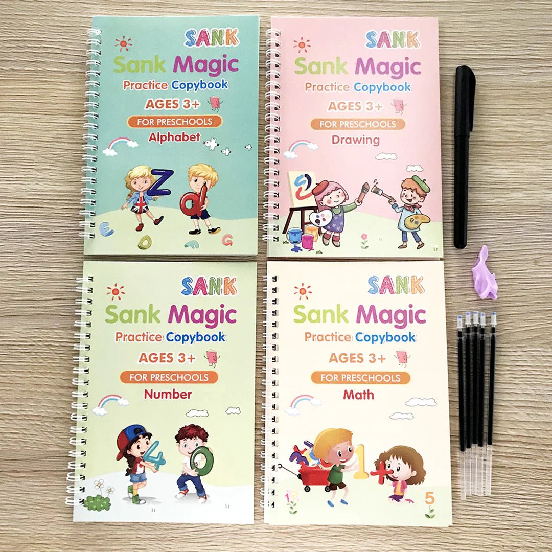 Sank Calligraphy Magic Practice Book for Kids – Reusable Writing & Drawing Book | Pack of 4