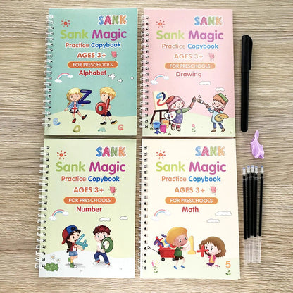 Sank Calligraphy Magic Practice Book for Kids – Reusable Writing & Drawing Book | Pack of 4